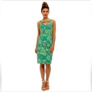 MUSE Sleeveless Floral Print Green Multi Color Lined Dress Women Size 0
